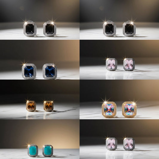 Elegant Square-Cut Gemstone Stud Earrings