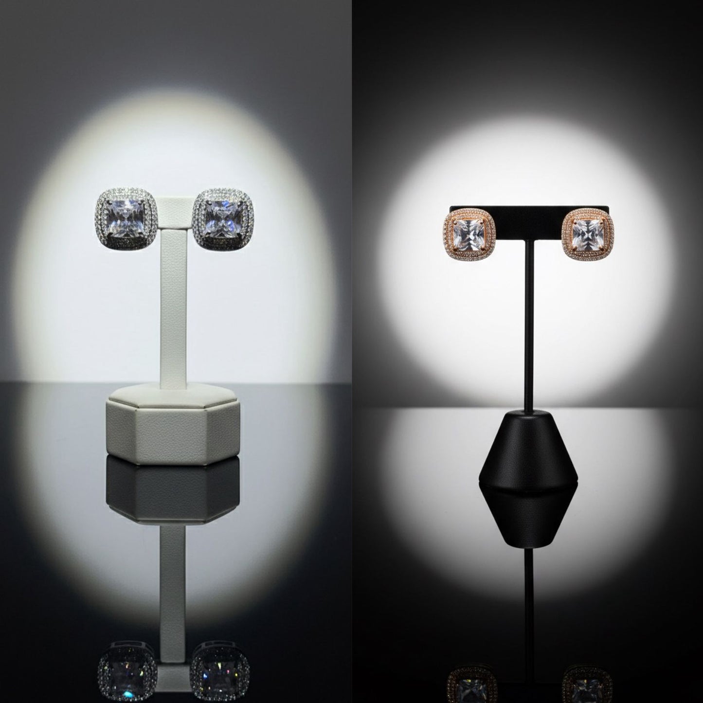 Elegant Square-Cut Gemstone Stud Earrings