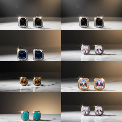 Elegant Square-Cut Gemstone Stud Earrings