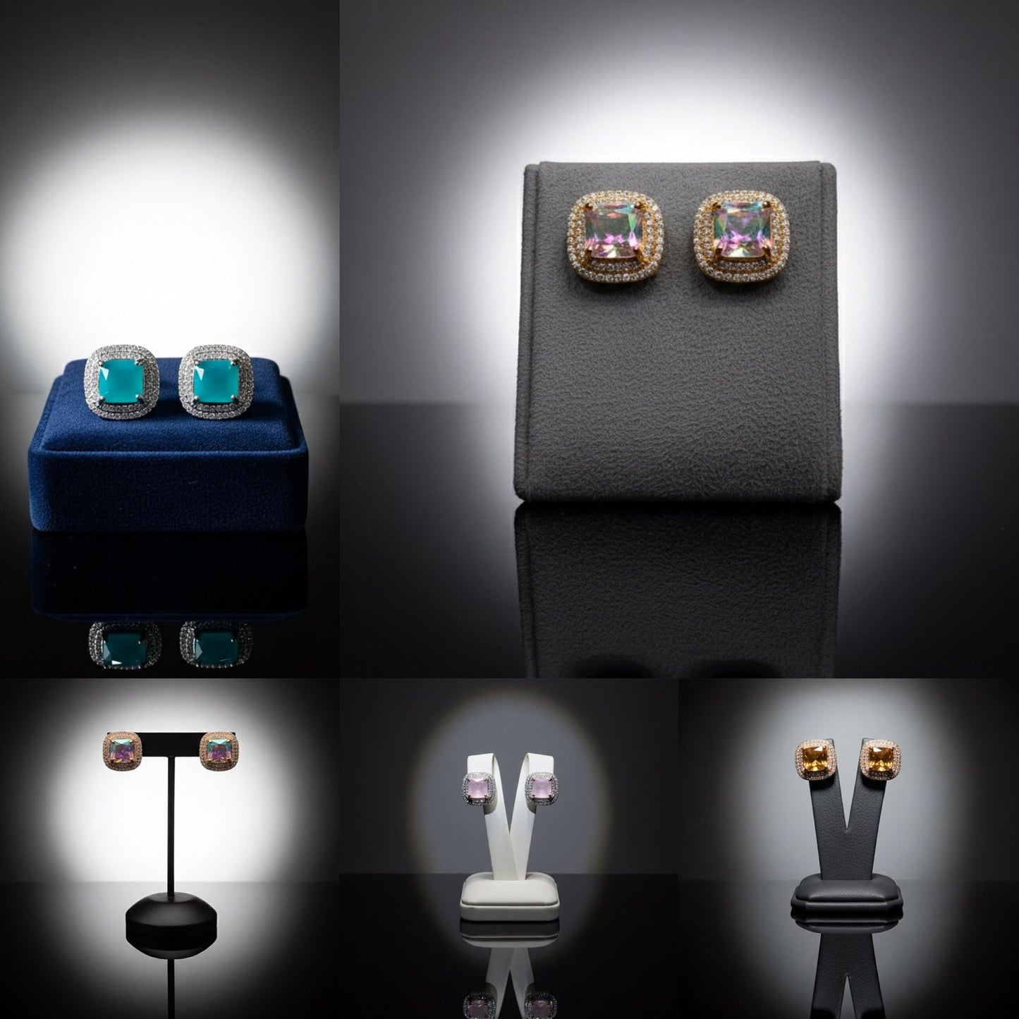 Elegant Square-Cut Gemstone Stud Earrings