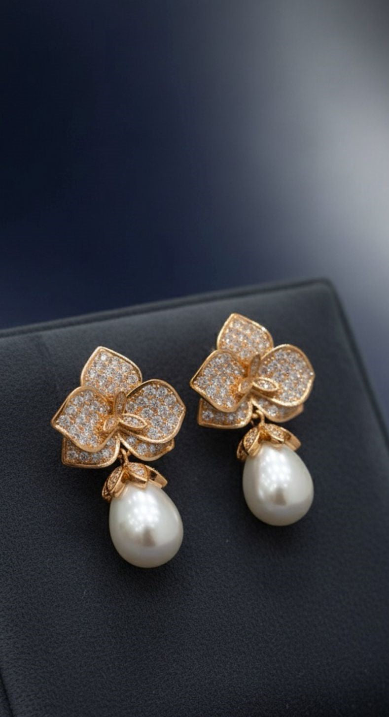 Elegant Golden and Silver Flower Earrings