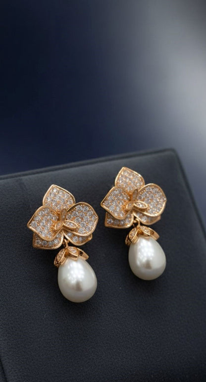 Elegant Golden and Silver Flower Earrings